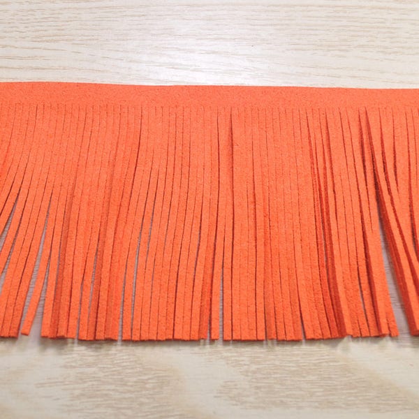 Faux 3.07''(78mm) garniture en cuir frange large, pompon frangé Orange bricolage pour les sacs, porte-monnaie, porte-clés, chaussures, accessoires, garniture de pompon daim