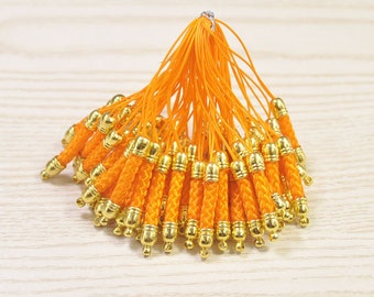 Correa de teléfono celular Lariat Lanyard Conectores, 20pcs naranja teléfono móvil llavero con tapa de metal de oro, accesorios de lanyard de teléfono móvil