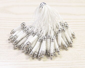 Mobiele telefoon riem Lariat Lanyard verbindingslijnen, 20st witte mobiele telefoon sleutelhanger met zilveren metalen kapje, mobiele telefoon Lanyard accessoires