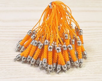 Mobiele telefoon riem Lariat Lanyard connectoren, 20 stuks oranje mobiele mobiele telefoon sleutelhanger met zilveren metalen dop, mobiele telefoon lanyard accessoires