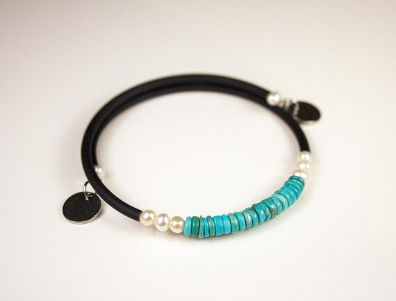 Bracciale In Argento 925 Con Perle D'Acqua Dolce E Turchese - Gioiello Fatto A Mano Per Donna
