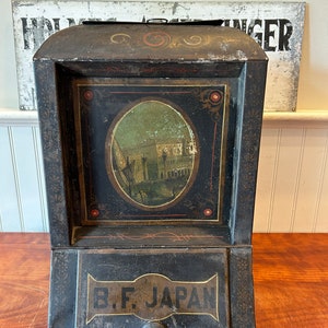 Antique Tea Tin Counter Display: BF Japan General Store Advertising