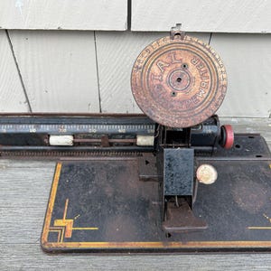 Antique Marx Dial Typewriter Toy 1920s Tin Index Model with MR Logo – Early Non-QWERTY Keyboard Educational Toy Office Decor -