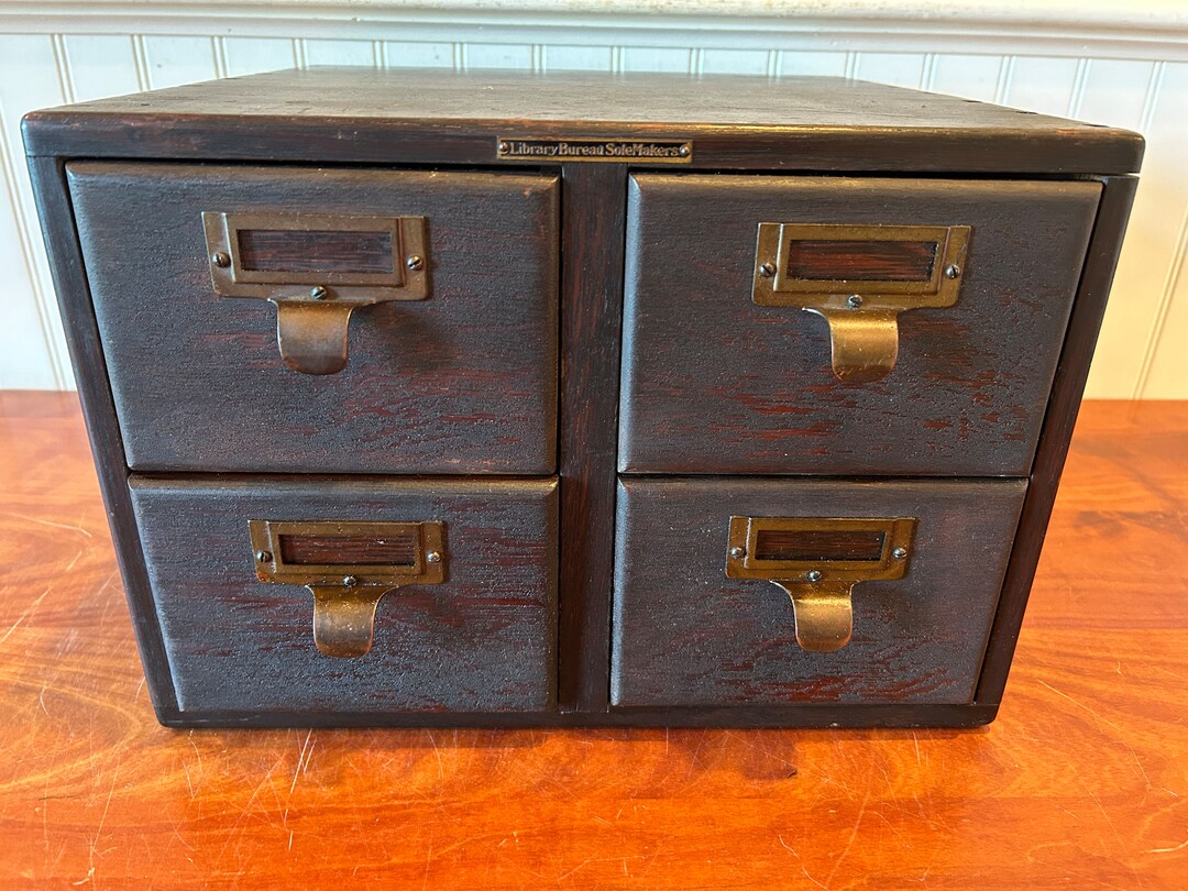 Vintage Oak Card Catalog Dovetailed Card Catalog 4 Drawer Card Catalog