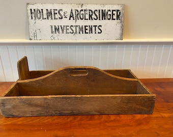 Antique Wooden Tool Caddy: Farmhouse Utensil Tote, Table Centerpiece