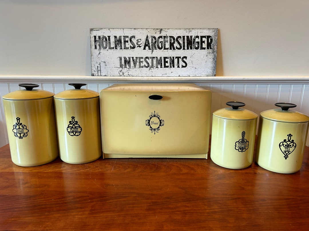 Vintage Canisters West Bend Harvest Gold Canisters Breadbox and ...