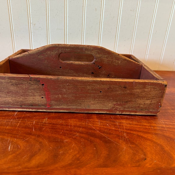 Antique Small Wooden Caddy, Antique Wood Tool Box, Early Country Utensil Tote, Table Centerpiece, Knife Box, Antique Wood Carrier, Antique