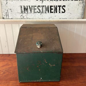 Antique Green Metal Bin: Primitive Farmhouse Kitchen Storage