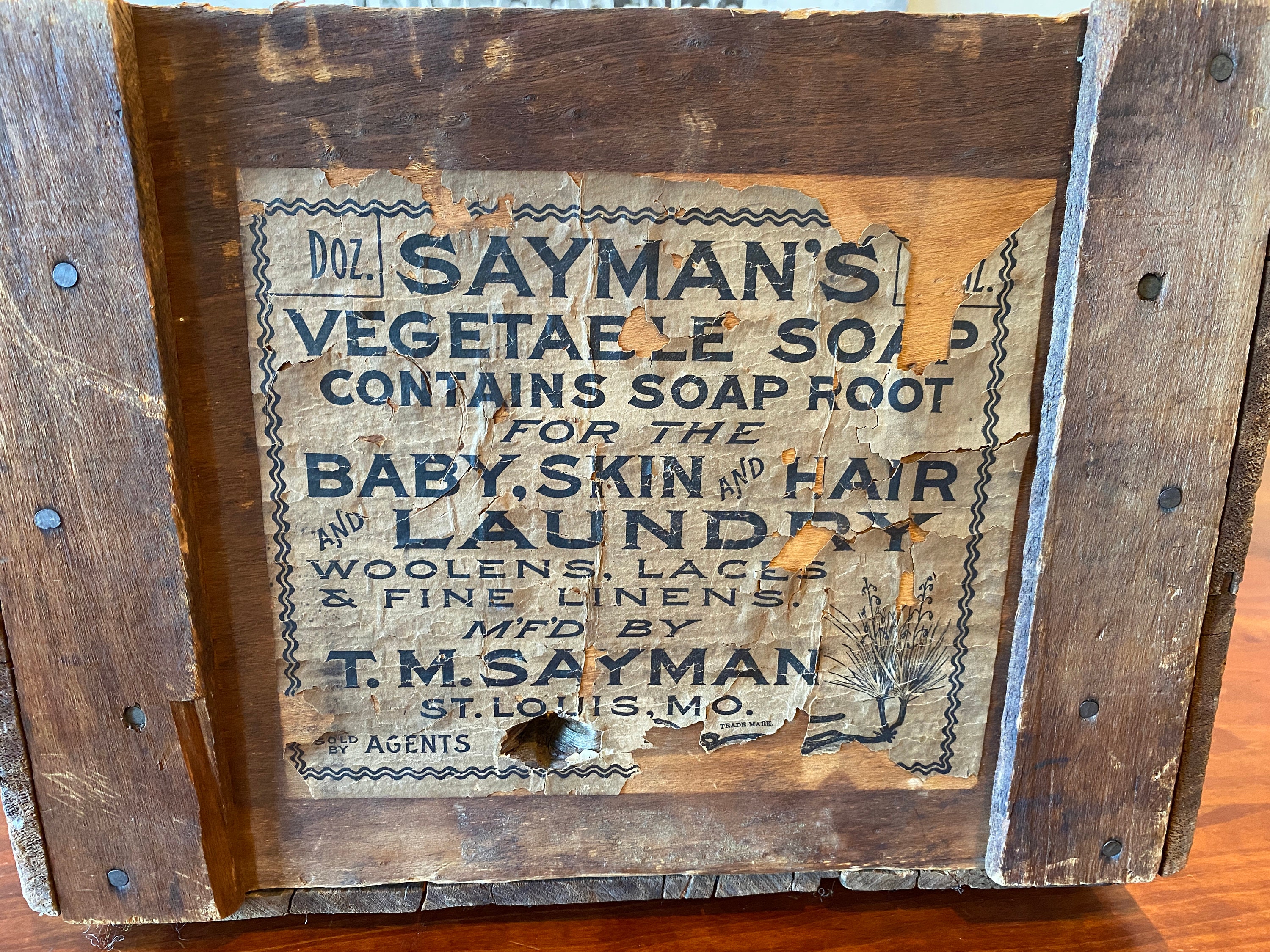 Rare 150 Year Old Dated Antique Wooden Soap Box from B.T.