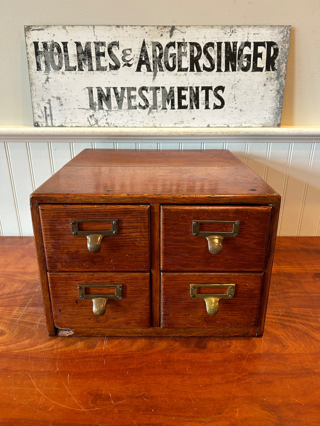 Vintage Oak Card Catalog Dovetailed Card Catalog 4 Drawer Card Catalog