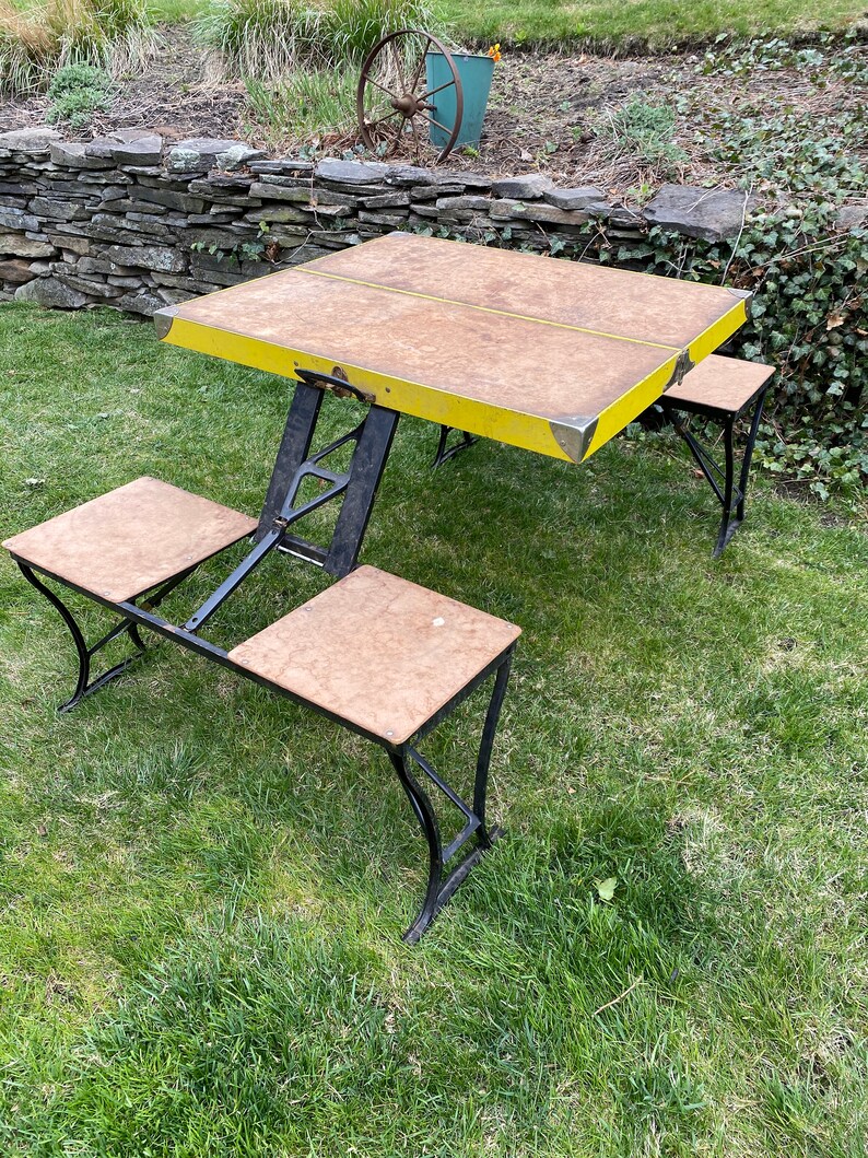 Vintage Folding Picnic Table Vintage Folding Table and Four Etsy