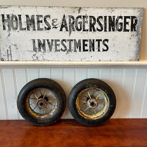 Vintage Firestone Wheels - Small Vintage Cart Wagon Wheels, Buggy Wheels, Set of Two Buggy Wheels - Carriage Wheels - Set of Two Wheels