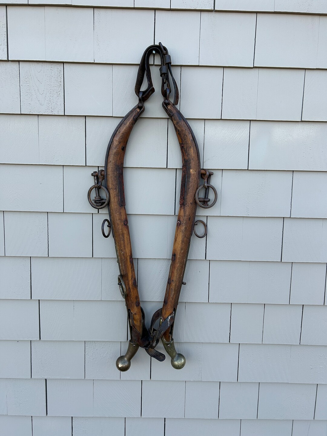 Vintage Wood and Brass Horse Hames Antique Hames Old Wooden Horse Hames