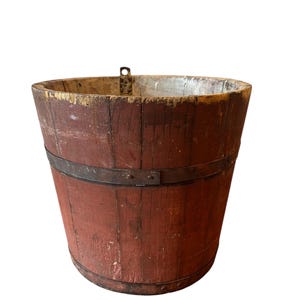 Antique Red Painted Sap Bucket: 1880s Farmhouse Decor, 12.5&quot;