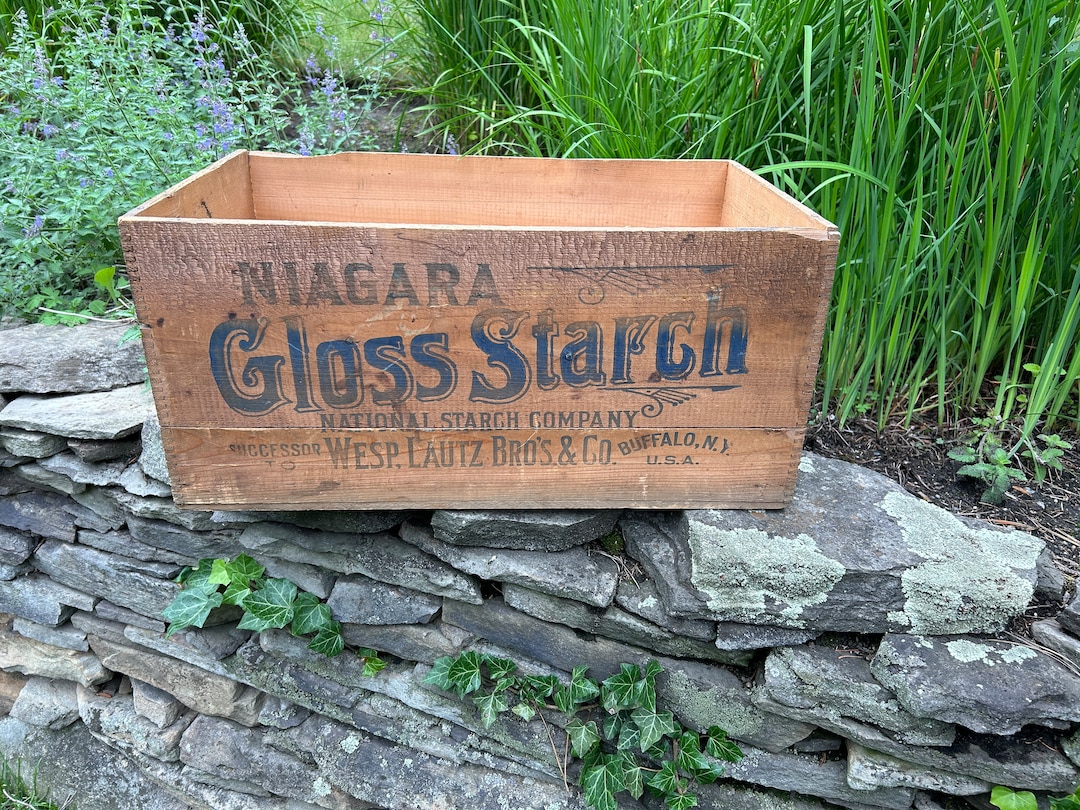 Antique Wooden Box Wooden Crate Niagara Starch Advertising Crate Wes P
