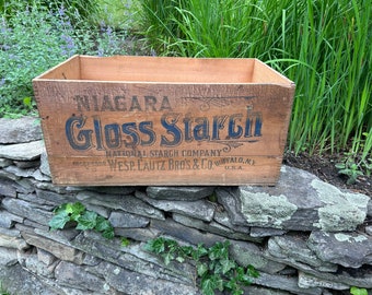 Antique Wooden Box Wooden Crate Niagara Starch Advertising Crate Wes P Lantz Brothers Vintage Wood Box Crate Buffalo New York