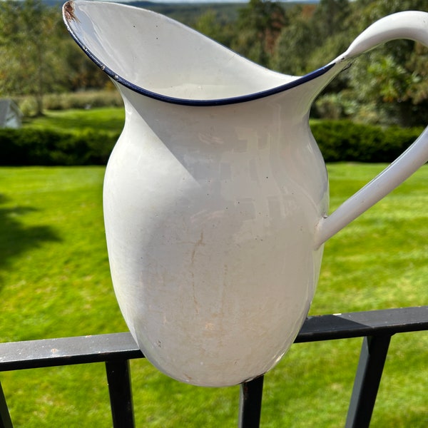 White Enamel Pitcher Etsy