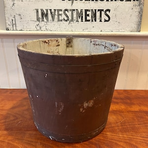 Antique Wooden Sap Bucket: Vermont Maple Syrup Bucket, Reddish Brown Paint