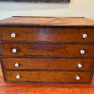 Antique Wood Apothecary Cabinet: 4-Drawer Jewelry & Craft Storage