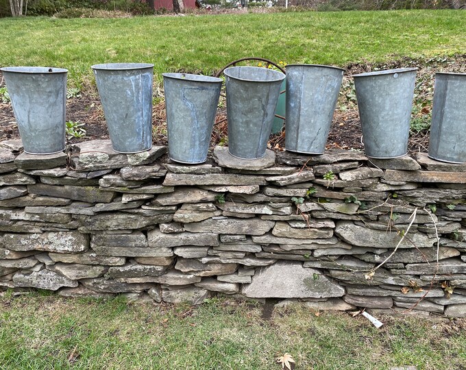 Four Vintage Sap Buckets Vintage Galvanized Bucket Galvanized Metal Planter Vermont Decor