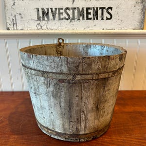 Antique Sap Bucket: Chippy White-Gray Vermont Farmhouse Decor
