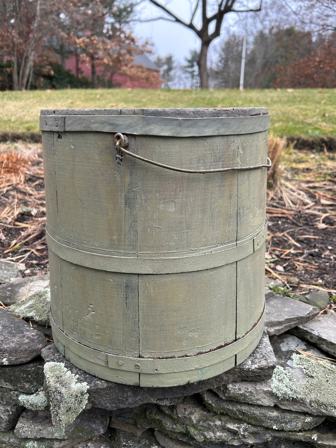 Wooden Bucket Stave Primitive Bucket Wood Bucket Sugar Bucket Original Milk Paint Sap Bucket