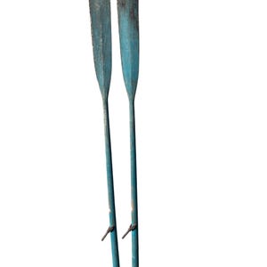 Vintage Green Painted Wooden Oars: 78&quot; Nautical Wall Decor with Oarlocks