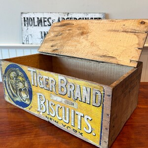 Early Advertising Crate Vintage Wooden Crate Vintage Crate Tiger Brand Biscuits Advertising Crate New York Biscuit Crate NY Country Store