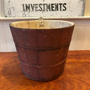 Antique Red Painted Wooden Sap Bucket: Vermont Primitive Decor