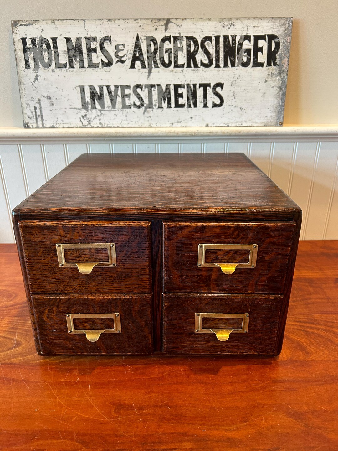 Vintage Oak Card Catalog Dovetailed Card Catalog 4 Drawer Card Catalog