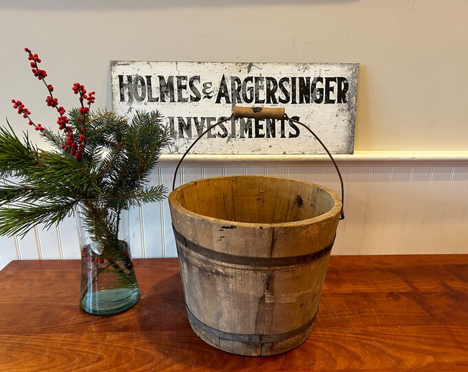 Wooden Bucket Stave Primitive Bucket Wood Bucket Sugar Bucket Original Milk Paint Sap Bucket