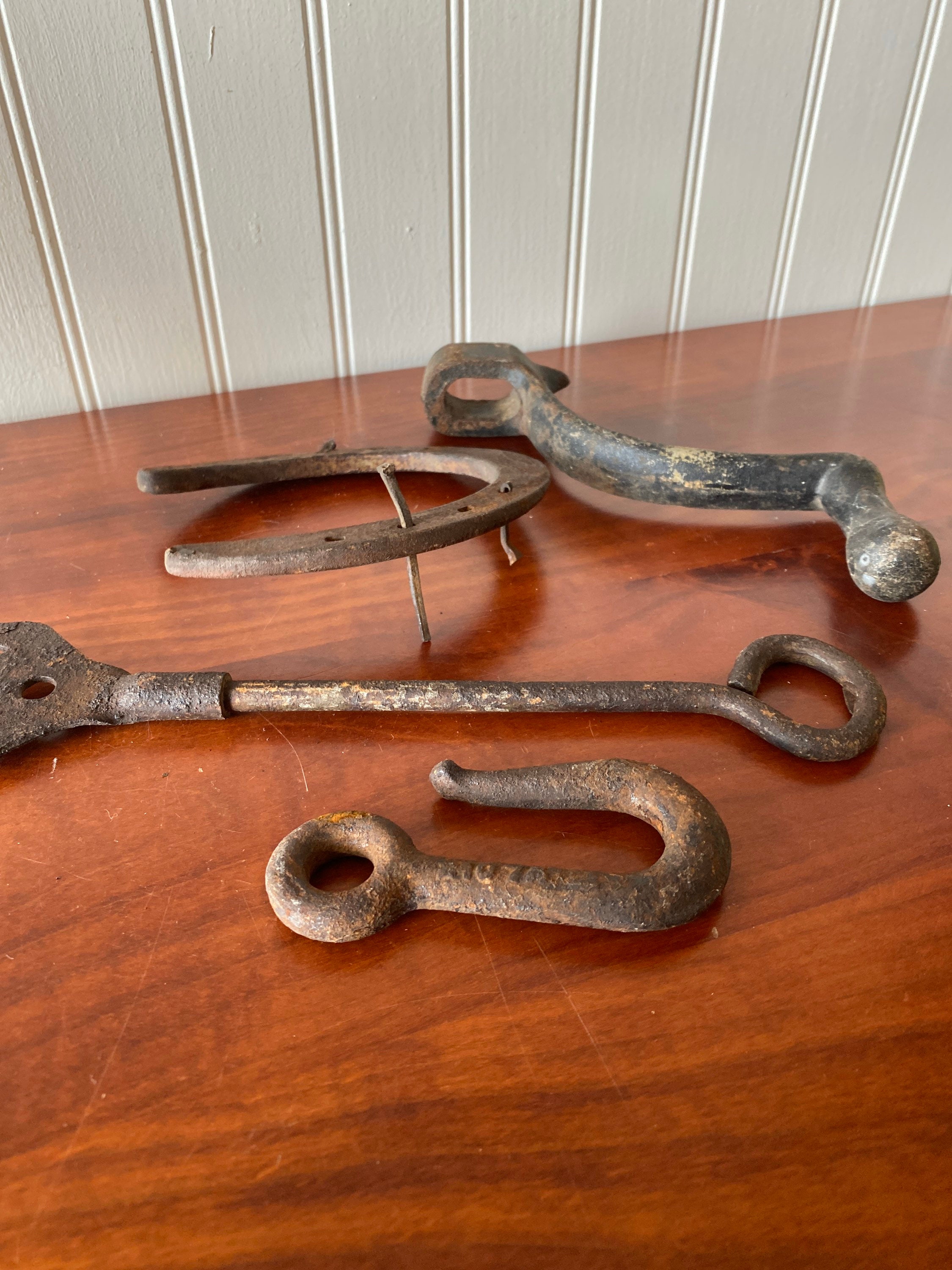 Antique Cast Iron Pieces Old Metal Tools Horseshoe Fork Etsy