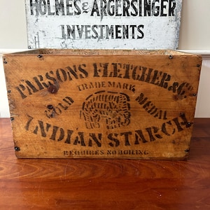 Antique Indian Starch Wooden Crate: Parsons Fletcher & Co. Advertising Box