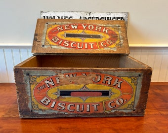 Vintage Biscuit Crate - New York Biscuit Company - Vintage Wooden Biscuit Crate - Biscuit Crate - Advertising -  Country Store Advertising