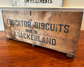 Early Advertising Crate Wooden Crate Vintage Crate Educator Biscuits Cambridge MA Advertising Crate Boston Massachusetts Johnson Food