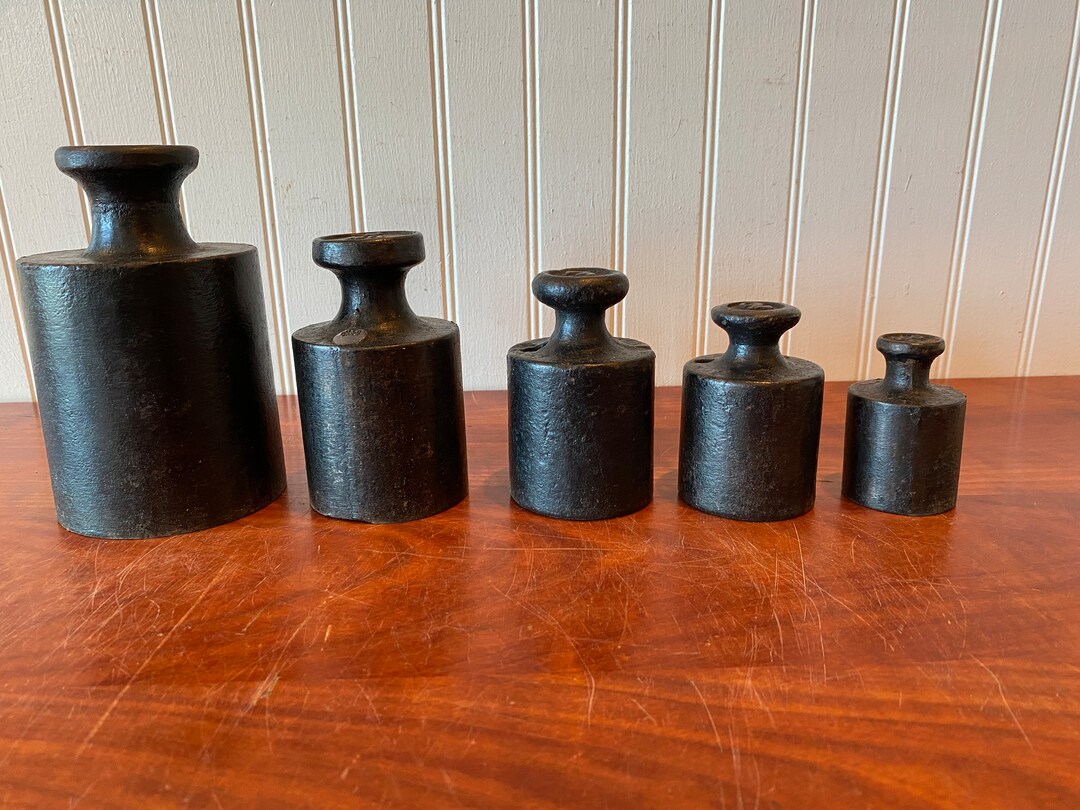 Antique Cast Iron Scale Weights Set of 5 Cast Iron Weights Etsy