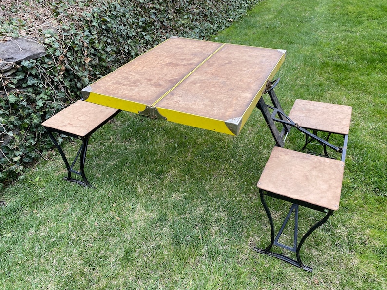 Vintage Folding Picnic Table Vintage Folding Table and Four Etsy