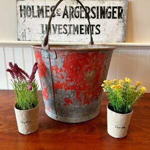 Vintage Metal Bucket - Red Metal Bucket Farm Bucket Metal Bucket Red Metal Bucket - Old Farm Bucket Galvanized Metal Bucket Farmhouse Decor