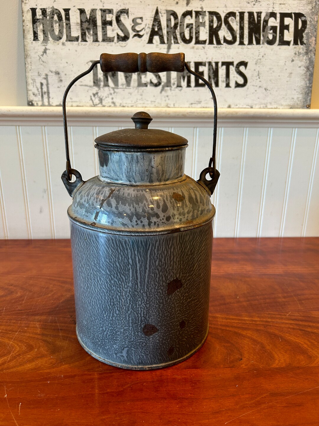 Granite Enamelware Vintage Enamel Milk Can Gray Enamel Etsy