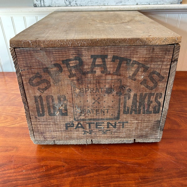 Wooden Crate - Antique Box from New York - Spratt's Dog Cakes - Dog Biscuit Crate - Vintage Dog Food - Spratt's Dog Cakes - Canine - Crate