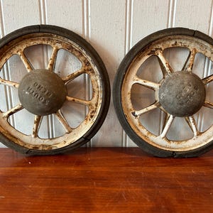 Antique Wagon Wheels Small Vintage Cart Wagon Wheels, Buggy Wheels, Set of Two Buggy Wheels - Carriage Wheels - South Bend Toy