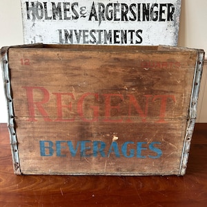 Wood Crate Vintage Regent Beverages Crate Pittsburgh Soda Box Rustic Farmhouse Decor Industrial Display Wood Case with Typography Patina