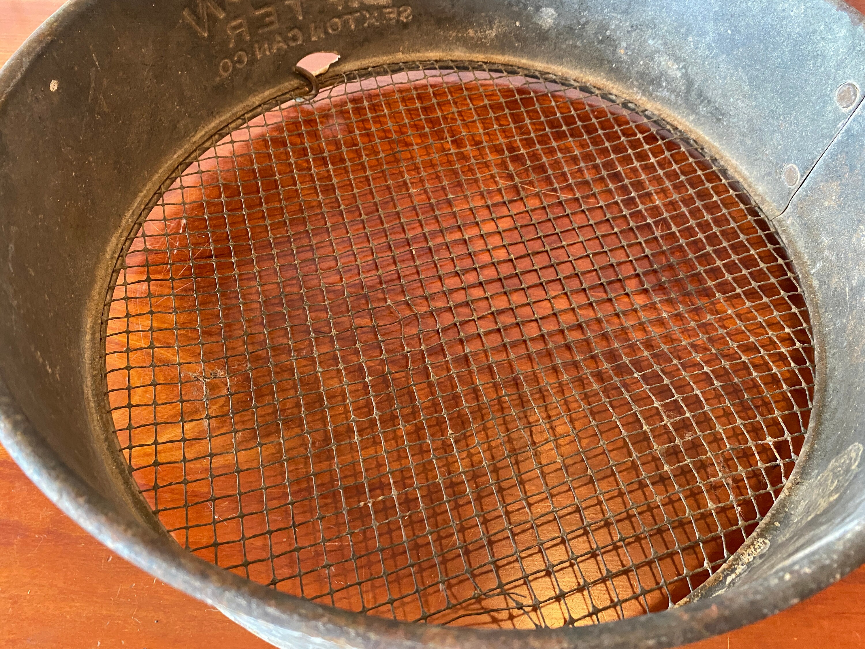 Antique metal grain sifter sieve / vintage Boston Sexton Can Co sifter