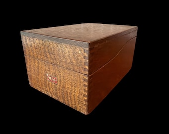 Antique Weis Oak Index Card File Box | Mission Oak Office Storage | Industrial Desk Organizer