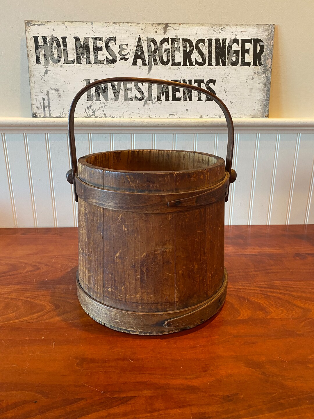 Antique Wooden Bucket Wood Firkin Antique Bucket Primitive Bucket