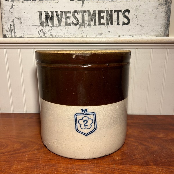 Vintage Stoneware Crock Antique Vintage McCoy 2 Gallon Stoneware Glazed Crock - Stoneware Crock Brown and Beige - McCoy Pottery