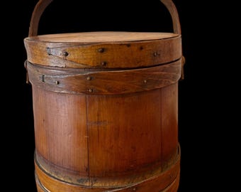 Antique Signed Wooden Firkin with Bail Handle EF Lane and Sons - Marlborough NH