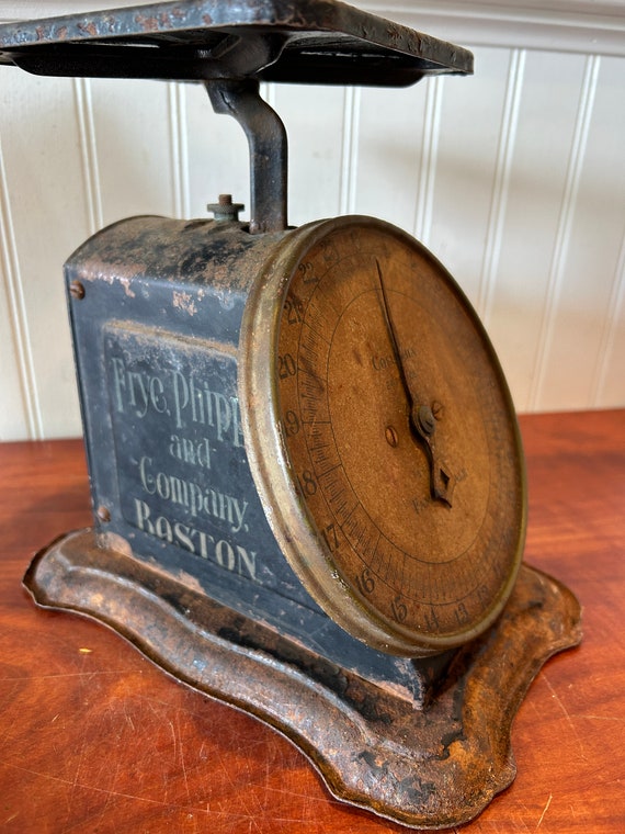 1910s Enameled Meat Scale with Ornate Details