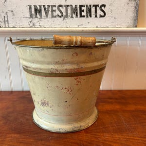 Antique Painted Tin Bucket: Geo H Mason Co. Farmhouse Decor