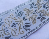 White and teal Curtain trim tape, Jacquard ribbon, 60 mm decorative trim by the yard